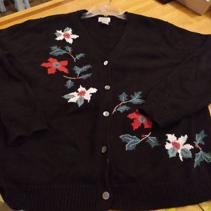 Classic Elements Christmas Holiday Cardigan Sweater 16-18 Woman Poinsettias